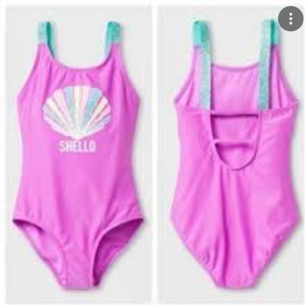 Cat & Jack Girls Seashell Swimsuit With Sparkly Straps 6/6x